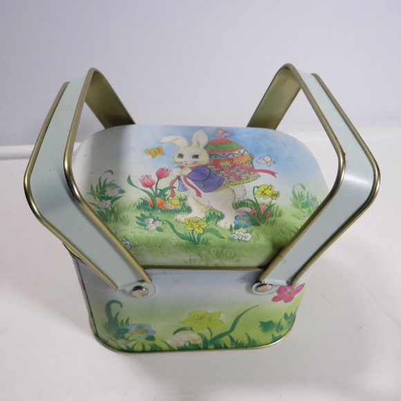 Bunny Rabbit Picnic Style Tin with handles - Picture 1 of 15